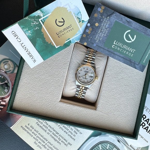 ROLEX DATEJUST CREAM JUBILEE ARABIC DIAL 18KY FLUTED JUBILEE TWOTONE WATCH 69173 - Picture 4 of 6